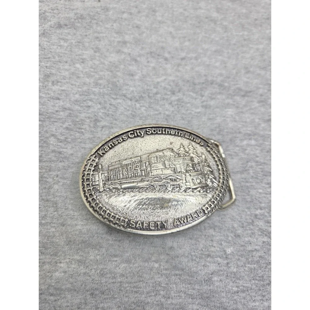 Vintage 1983 Kansas City Southern Lines Train Safety Award Brass Belt Buckle